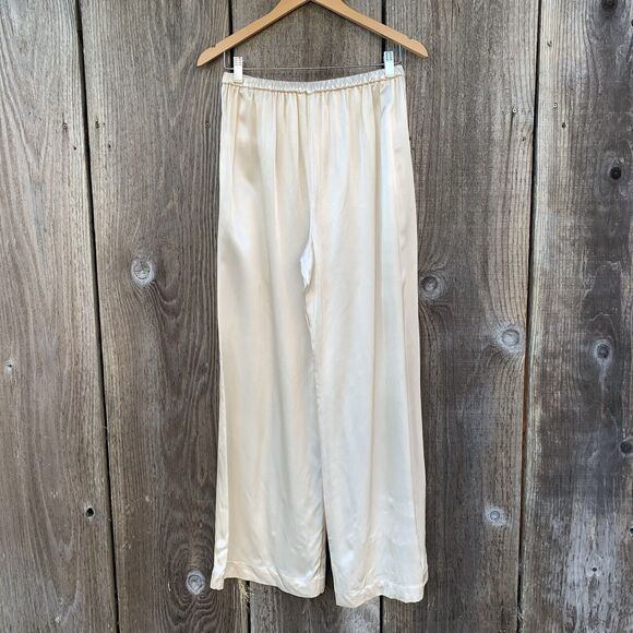 ZARA Pants Womens Sz Medium Ivory Lingerie Satin Cream High Rise Elastic Waist - Picture 11 of 13